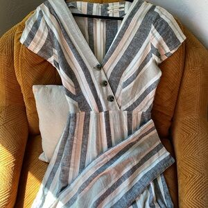 UO Pastel Striped Linen Jumpsuit Urban Outfitters Beachy Summer Short Sleeve